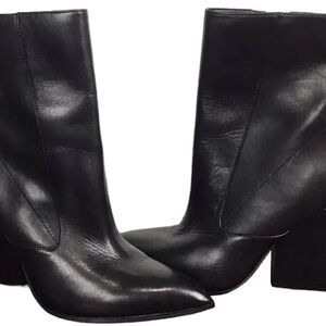 Bleecker & Bond Black Leather Ankle Heeled Boots